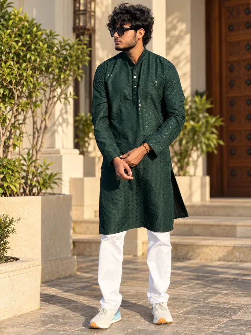 Emerald Green Sequin Printed Kurta with Dhoti Set