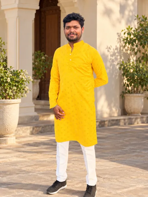 Sunshine Yellow Printed Kurta with Dhoti Set