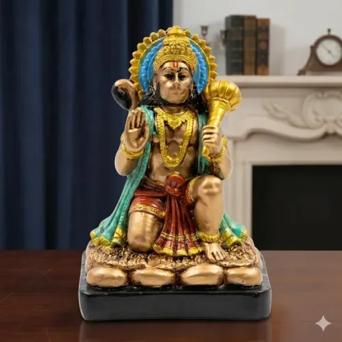 Lord Hanuman Idol with Gada, Antique Bronze Finish, 13 cm