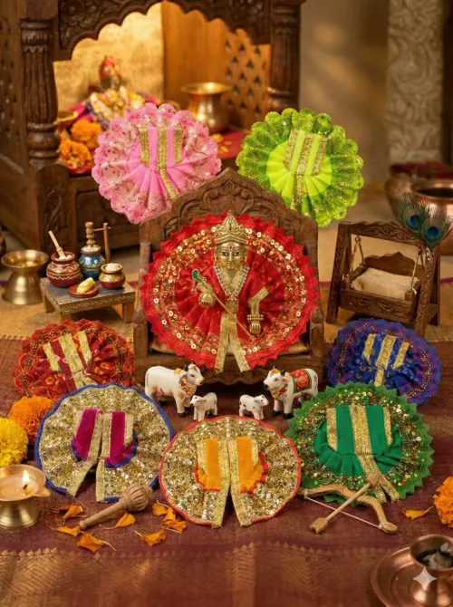 Tiny Shiny Laddu Gopal Poshak Thakur Ji Dress Designer Dress for Kanha Ji (Poshak-8 Size-0)