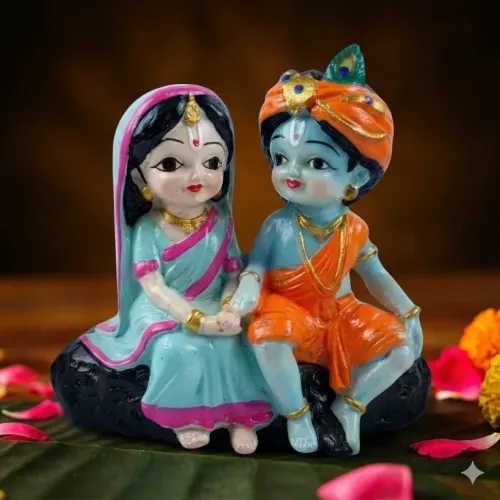 Little Radha Krishna Figurine Resin Idol for Home & Car Decor