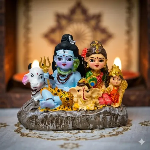 Divine Shiv Parivar Miniature Idol Hand-Painted Polyresin 7.5 cm