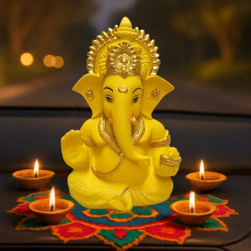 Shiny Finish Ganesha Ji Idol in Yellow Resin