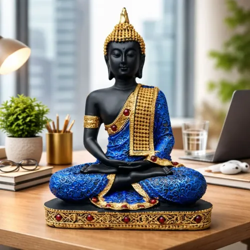Buddha with Blue Dress Statue for Home Decor