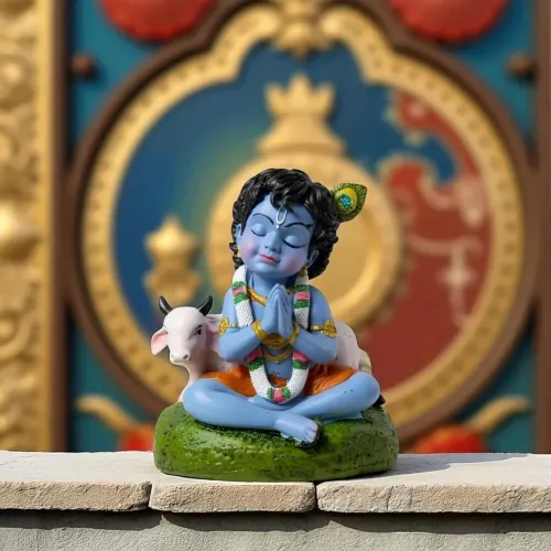 Baby Krishna Idol Bal Gopal Statue with Cow