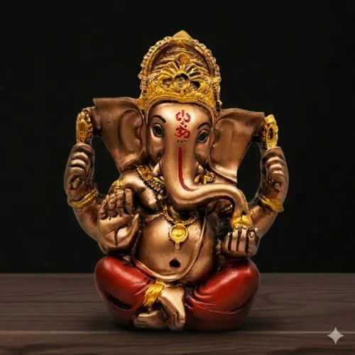 Lord Ganesha Idol with Antique Bronze & Gold Finish (11.5 cm)