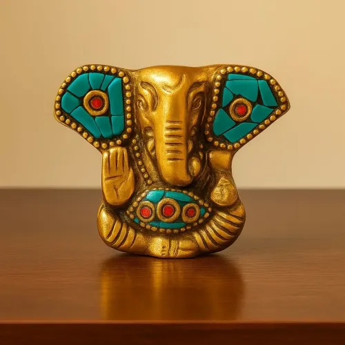 Metal Ganesha Statue Figurine with Colorful Stones and Agarbatti Holder