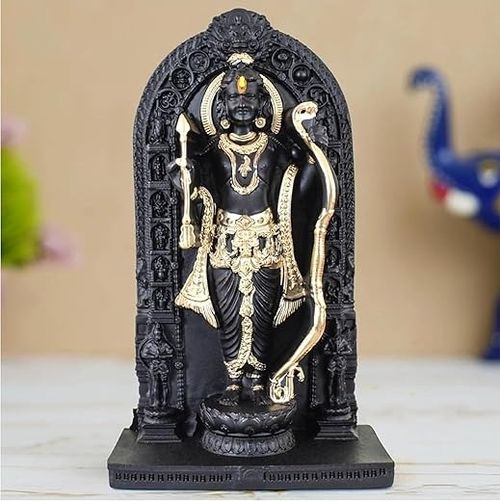 Ram Lala Resin Idol Statue with Glossy Black & Gold Finish, 4 Inch