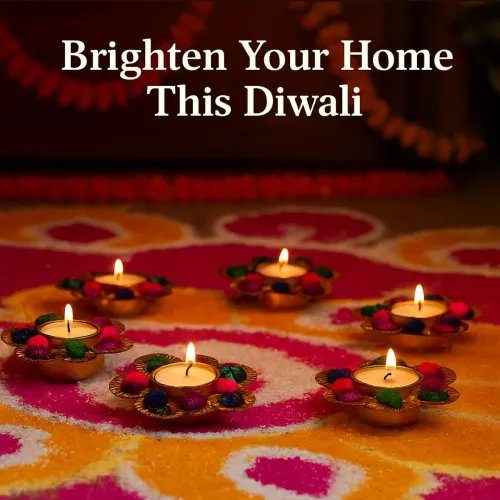 6-Piece Tealight Holder Set with Gota Work and Metal