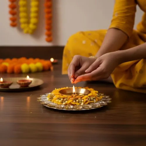 Brass Jyot Diya - Yellow