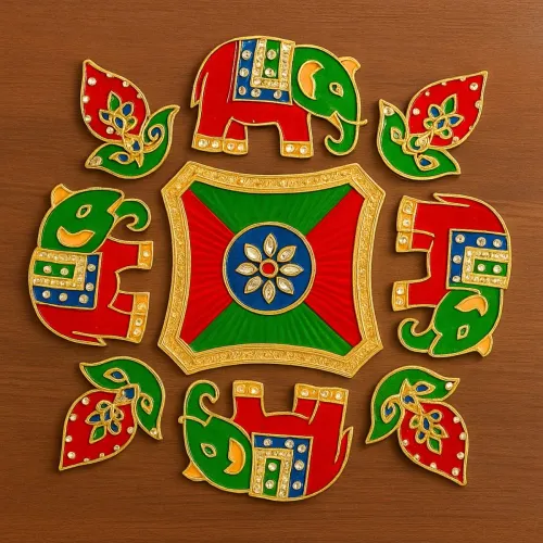 Diya Elephant Meena Stone Rangoli