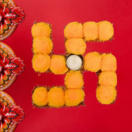 Swastik Tealight Holder with Pom Pom MDF Base