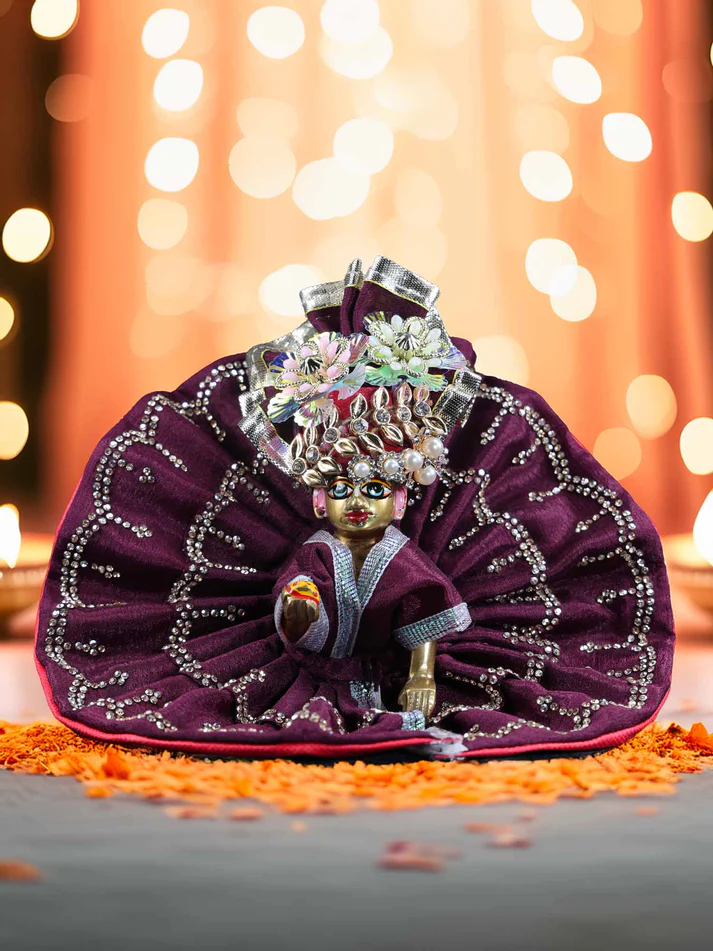 Vastra Saaree Divine Purple Laddu Gopal Poshak with Mukut product image