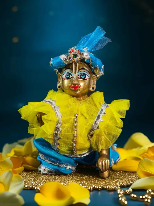 Royal Radiance Yellow Blue Attire | Fancy Dress for Laddu Gopal