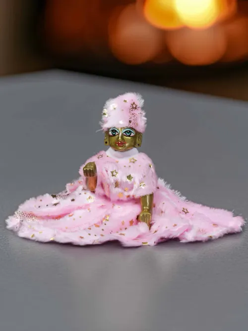 HimRajya Pink Fur Winter 3 pc Poshak Dress for Thakurji