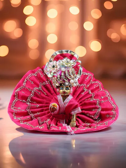 Vastra Saaree Divine pink Laddu Gopal Poshak with Mukut