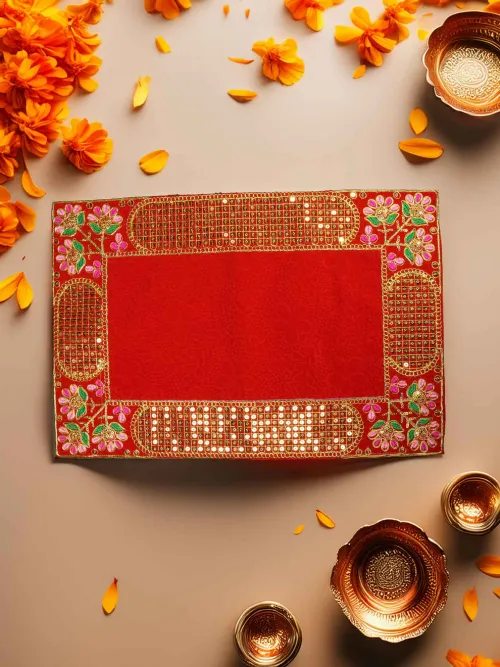 Pushpanjali Red Aasan For Kanha Ji ( 6 x 6 Inch )