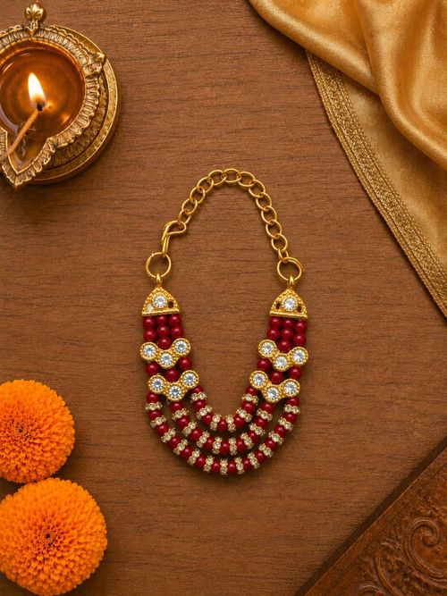Moti Dhaara Dark Red Mala For Thakurji