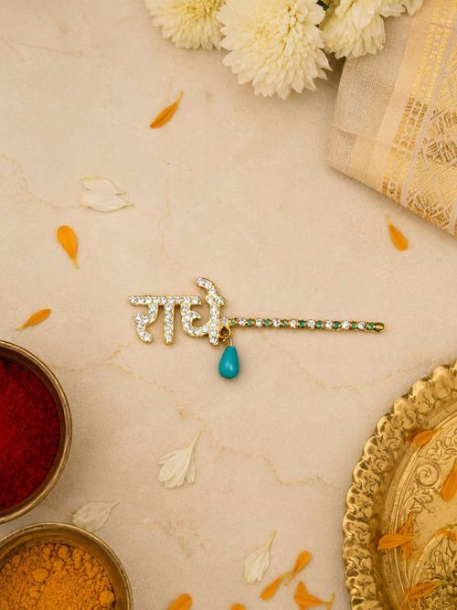 Radhe Radhe Stone Golden Color Metal Basuri for Laddu Gopal Ji