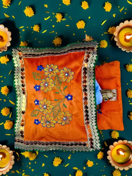 Sukh Shayan Orange Bistar Set with Razai for Thakurji