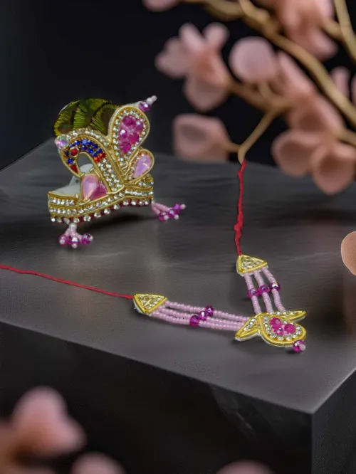 Shri Manohar Pink Mukut Mala Shringar Set for Radha Rani