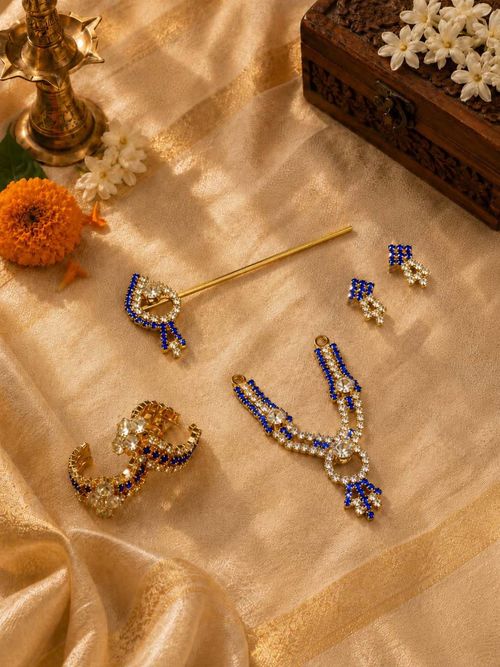 Alankrita Ratna Dark Blue 4 Pc Shringar Set for Kanha Ji