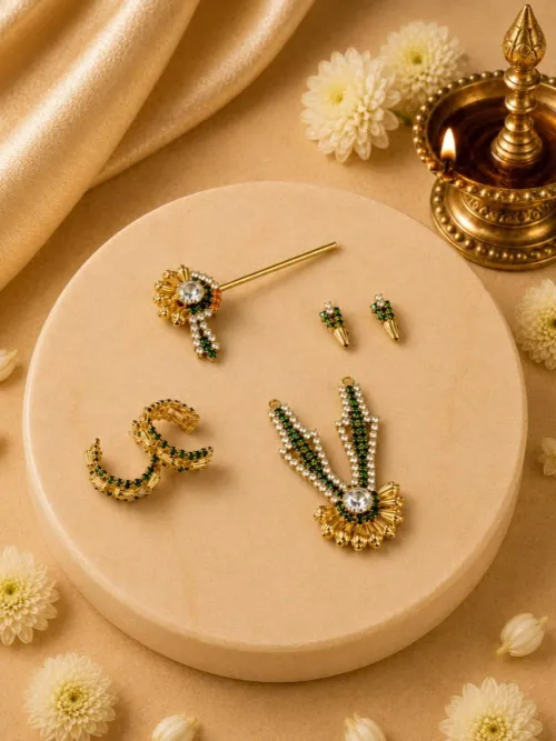 Ritvika Stone Dark Green 4 Pc Shringar Set for Thakurji