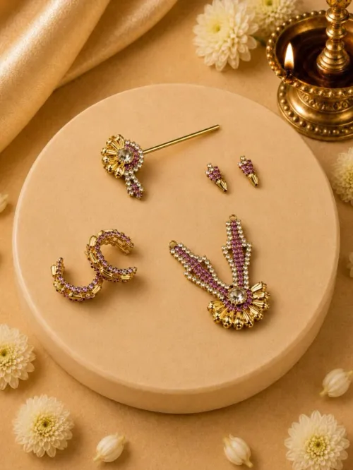 Ritvika Stone Light Pink 4 Pc Shringar Set for Thakurji