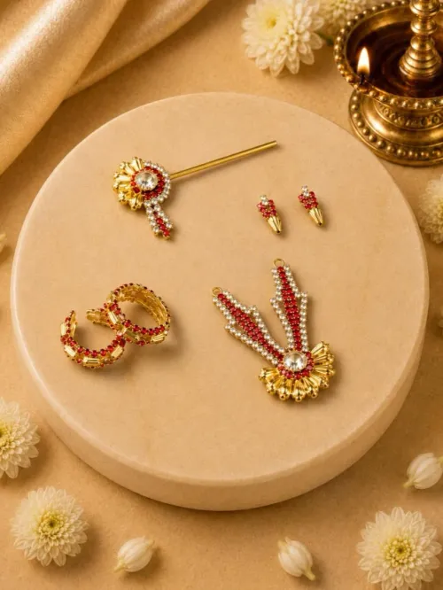 Ritvika Stone Red 4 Pc Shringar Set for Thakurji