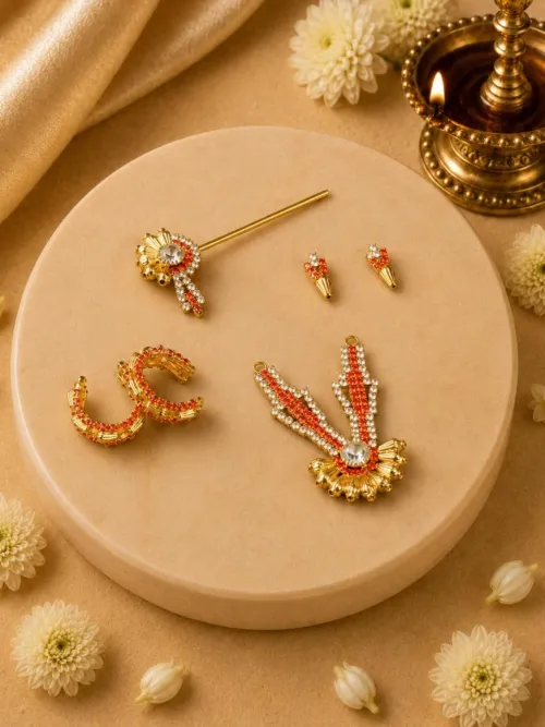 Ritvika Stone Orange 4 Pc Shringar Set for Thakurji