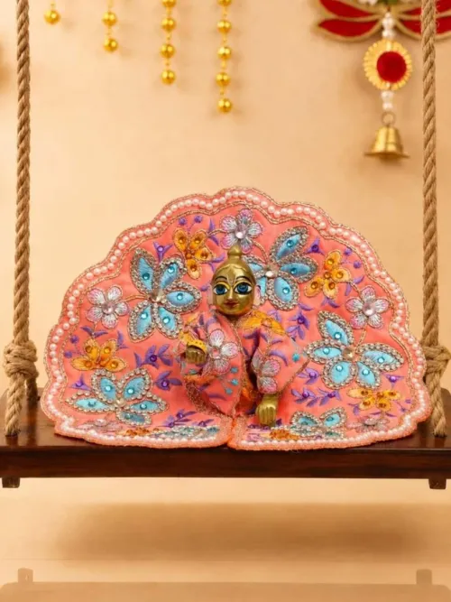 Phoolika Embroidered Peach Fancy Poshak for Kanha Ji