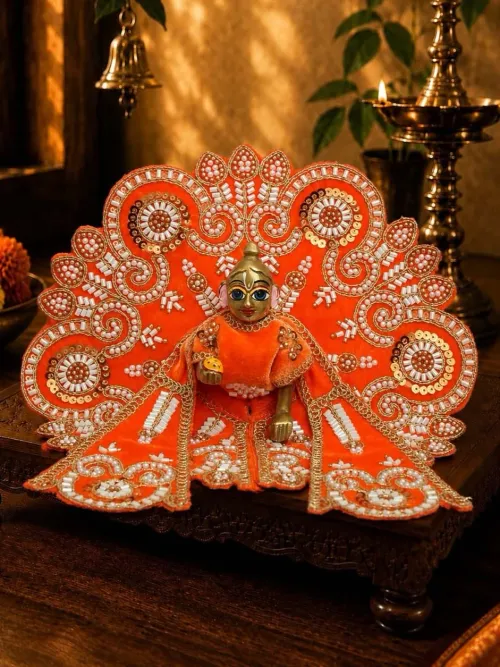 Velvet Orange Fancy Poshak for Kanha Ji