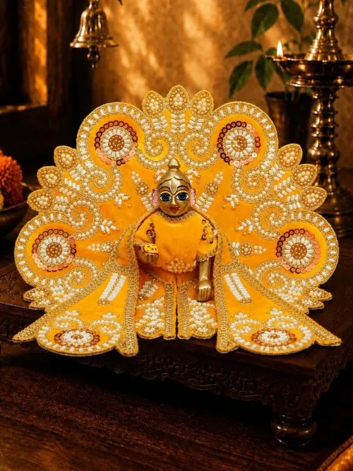 Velvet Yellow Fancy Poshak for Laddu Gopal Ji