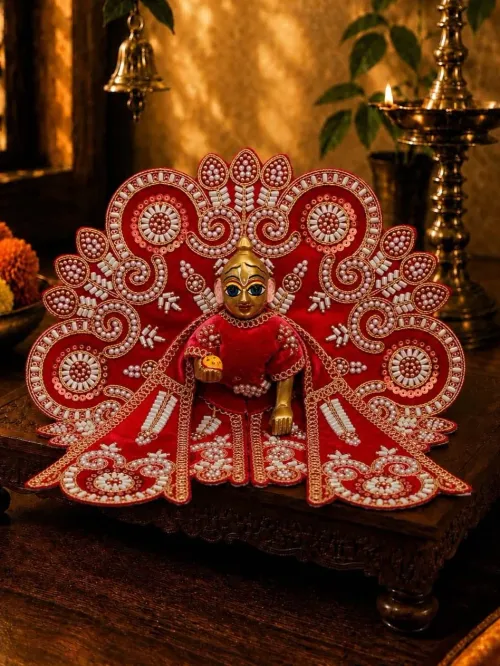 Laddu Gopal Velvet Red Fancy Poshak Dress