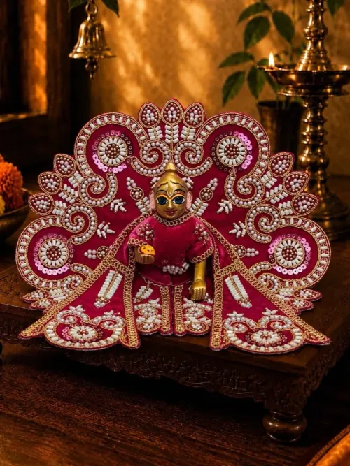 Velvet Pink Fancy Poshak for Kanha Ji