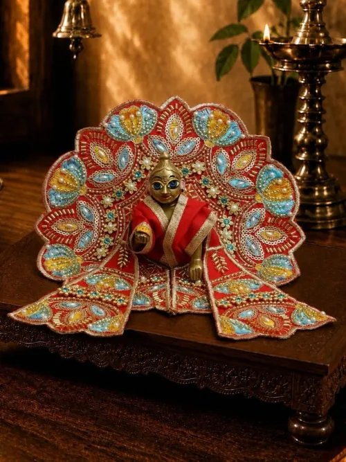 Kusumvalli Red Fancy Poshak with Patka for Laddu Gopal Ji