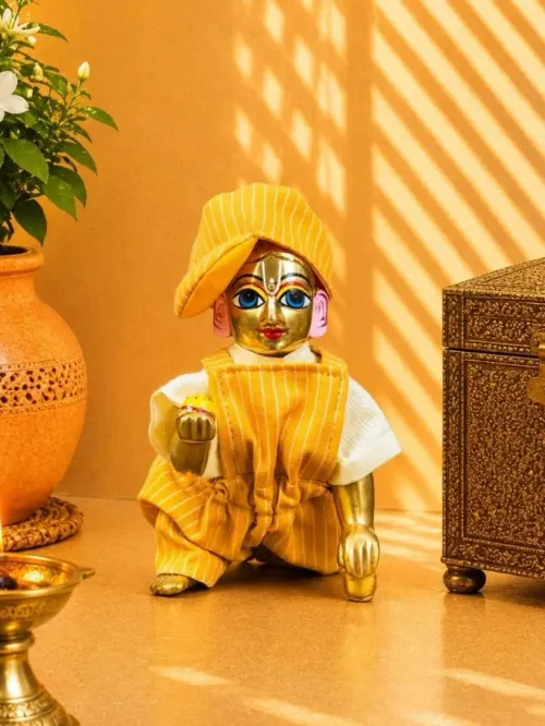 Nityo Stripes Yellow Bib Suit for Thakurji