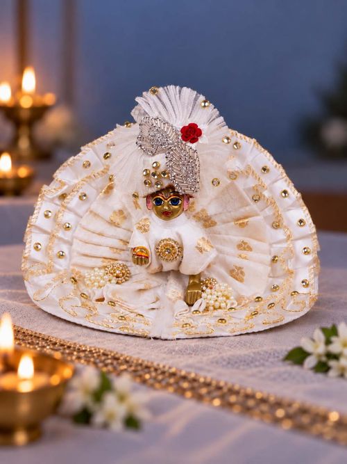 Kanchanendu Sharad Purnima Special Laddu Gopal Gol Poshak – 3 Pc Set with Choli, Mukut & Potli