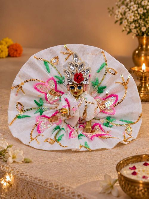 Kaumudini Purnima Classic Laddu Gopal Gol Poshak Dress with Mukut and Potli