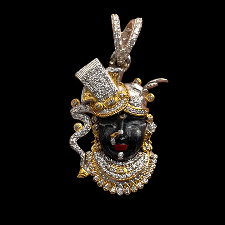925 Silver Shrinathji Face Pendant with Premium Enamel & High-Quality Diamond Work product image