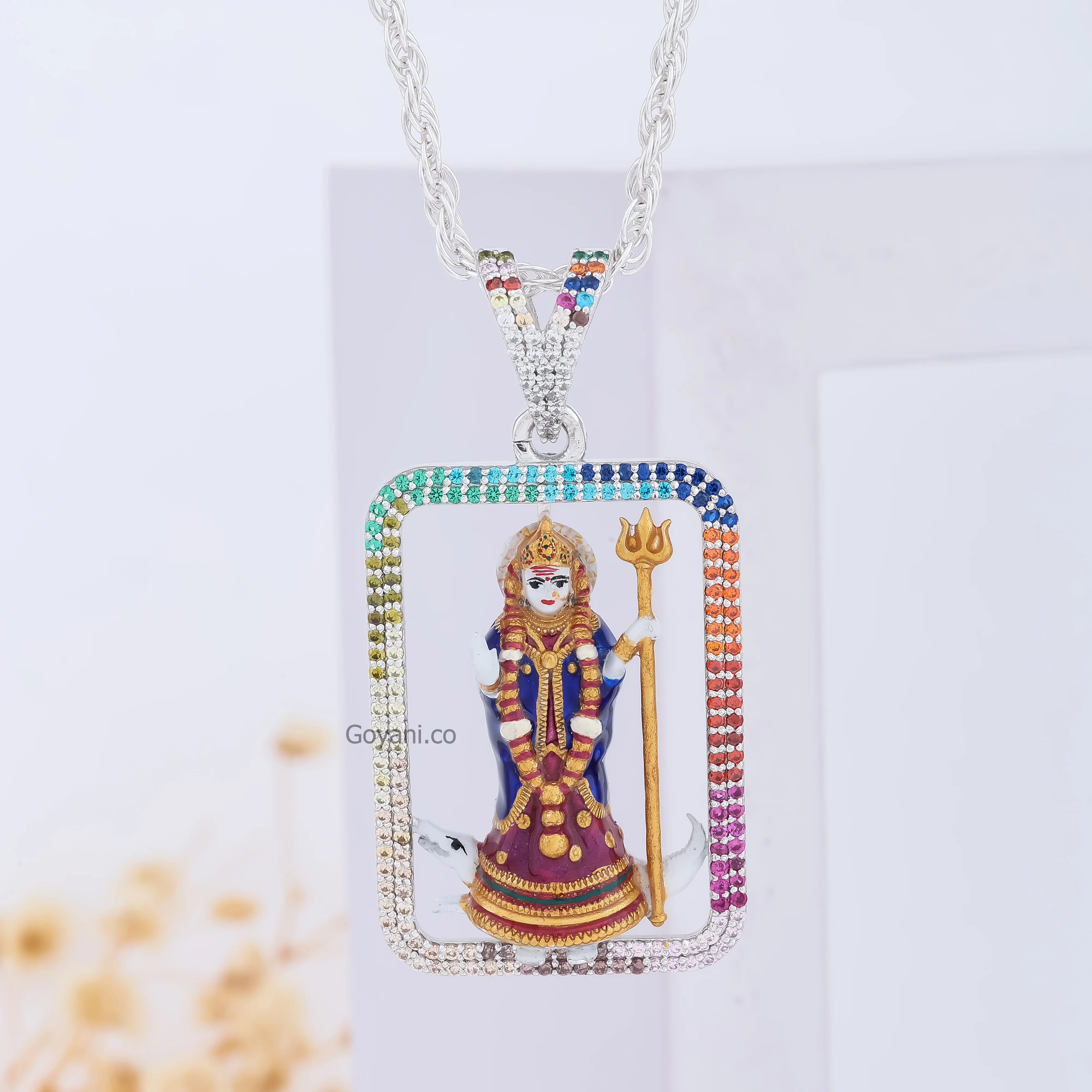 Silver Khodiyar Maa Rainbow Diamond Pendant product image