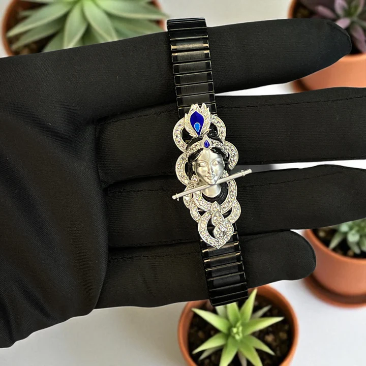 Divine 925 Silver Krishna Bracelet with Stone & Enamel Work – Spiritual Elegance product image
