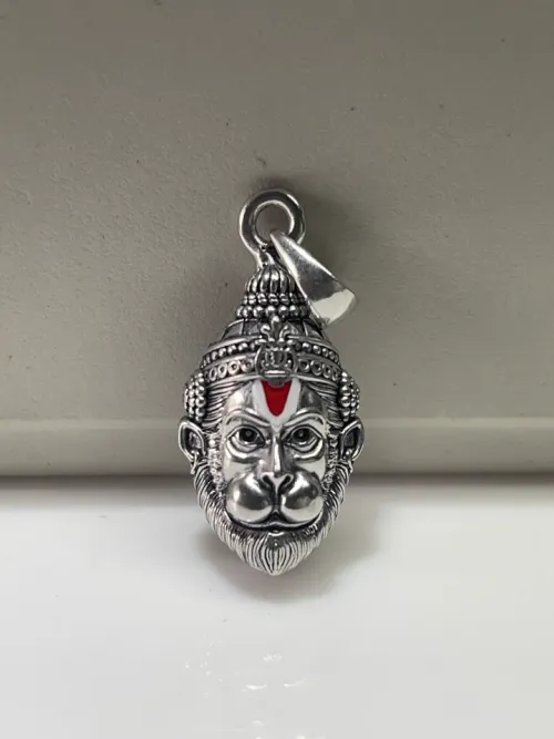 925 Oxidised Silver Hanumanji Face Pendant | Intricately Detailed Hindu God Necklace for Strength, 