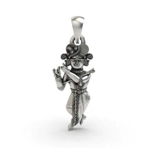 925 Oxidised Silver Radha Raman Pendant | Antique Krishna Vishnu Locket