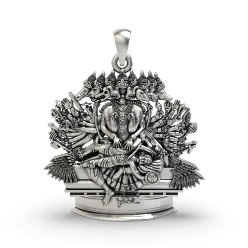 925 Silver Ashta Mukha Ganda Bherunda Pendant | Rare Fierce Form of Lord Narasimha