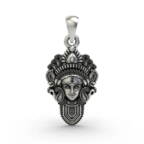 925 Silver Durga Maa Face Pendant | Divine Shakti Jewelry | Powerful Protection Amulet for Men & Wom