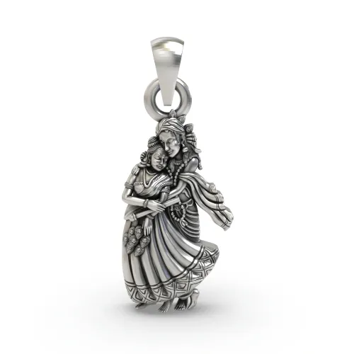925 Silver Radha Krishna Pendant – Divine Love Couple Jewelry | Handmade Spiritual Gift for Devotees