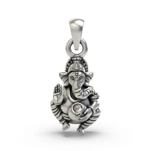Ganpati Bapa Pendant in Pure 925 Silver | Handmade Hindu God Jewelry for Wisdom & Blessings