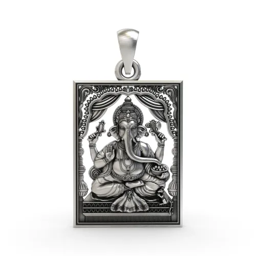 925 Silver Ganesh Ji Frame Pendant.