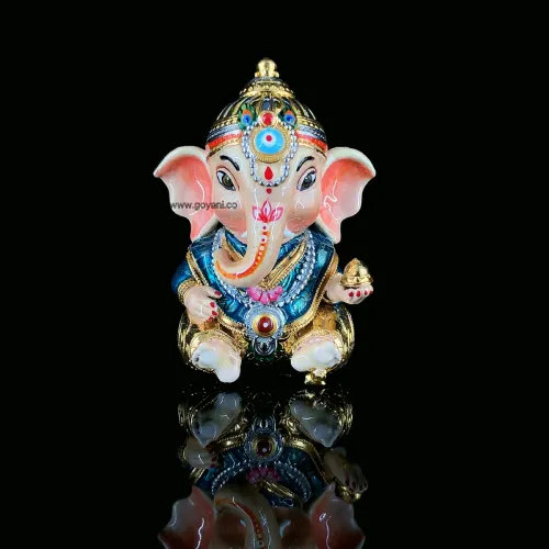 925 Silver Baal Ganesha Murti – Handcrafted Idol with Premium Meena Enamel Work